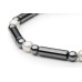 Semi-precious stones bracelet: terahertz, hematite, pearl — rhodium plated silver 925