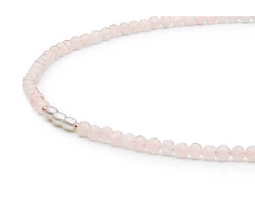 Semi-precious necklace: розовый quartz, pearl — 14K rose gold plated 925 sterling silver