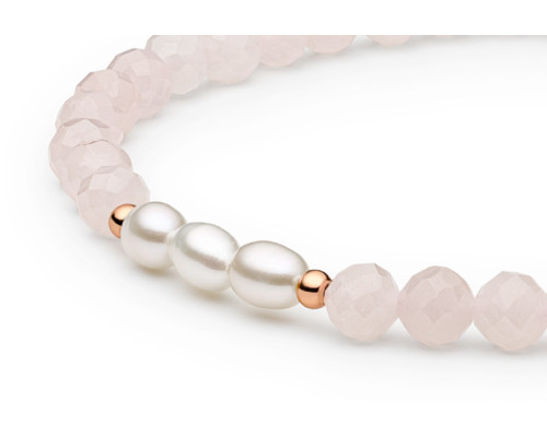 Semi-precious stones bracelet: розовый quartz, pearl — 14K rose gold plated 925 sterling silver