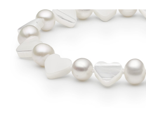 Semi-precious stones bracelet: pearl, nacre — rhodium plated silver 925