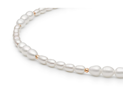 Pearl necklace: freshwater, white, rice, 3.5-4 мм — 14K rose gold plated 925 sterling silver