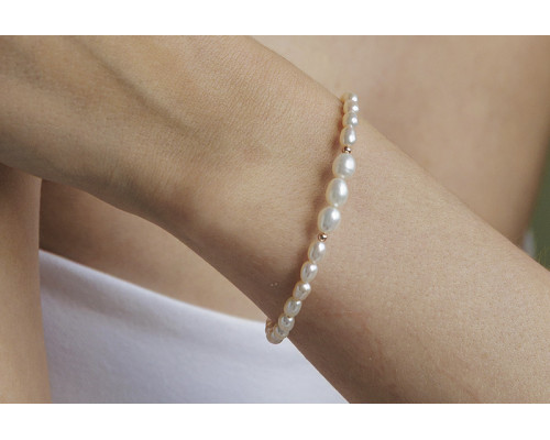 Pearl bracelet: freshwater, white, rice, 3.5-4 мм — 14K rose gold plated 925 sterling silver