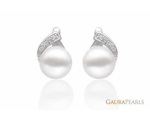 Naušnice s nitom sa biserom: bijela, 9.5-10.0 мм — rodinirano srebro 925
