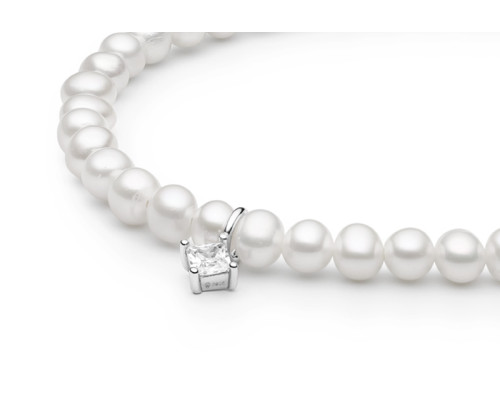 Pearl bracelet: freshwater, white, round, 4-4.5 мм — rhodium plated silver 925