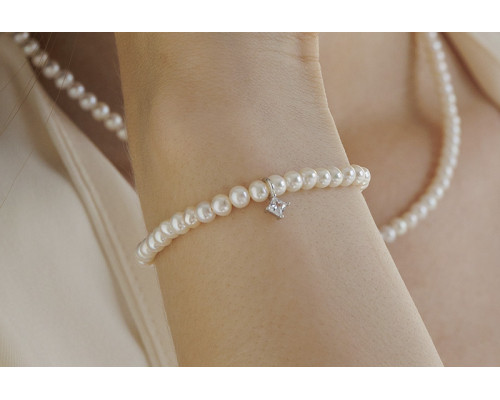 Pearl bracelet: freshwater, white, round, 4-4.5 мм — rhodium plated silver 925