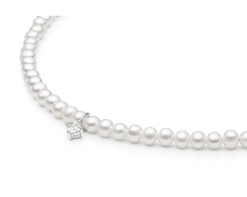 Pearl necklace: freshwater, white, round, 4-4.5 мм — rhodium plated silver 925