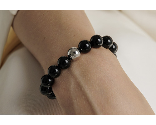 Semi-precious stones bracelet: onyx — rhodium plated silver 925