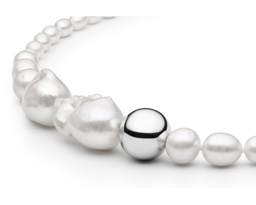 Pearl necklace: freshwater, white, rice, 5-5.5 мм — rhodium plated silver 925