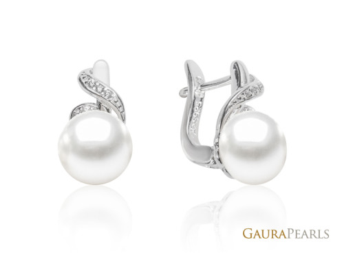 Naušnice s nitom sa biserom: bijela, 9.5-10.0 мм — rodinirano srebro 925