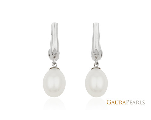 Ohrstecker mit Perlen: weiß, 9.0-9.5 мм — rhodiniertes Silber 925