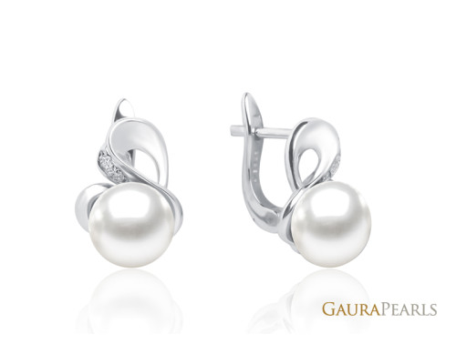 Ohrstecker mit Perlen: weiß, 8.5-9.0 мм — rhodiniertes Silber 925