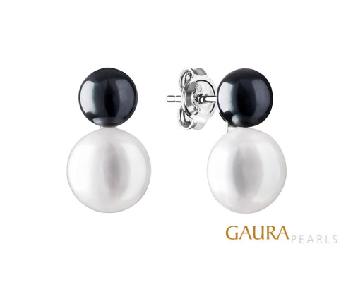 Stud earrings with pearls: freshwater, multi color, 6.0-9.5 мм — rhodium plated silver 925
