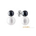 Stud earrings with pearls: freshwater, multi color, 6.0-9.5 мм — rhodium plated silver 925
