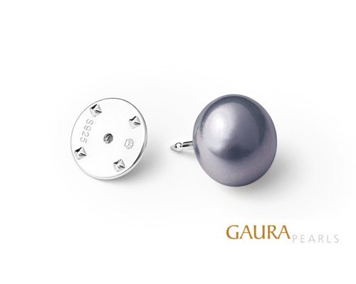 Brosche mit Perlen: Süßwasser, grau, 10.5-11.0 мм — rhodiniertes Silber 925
