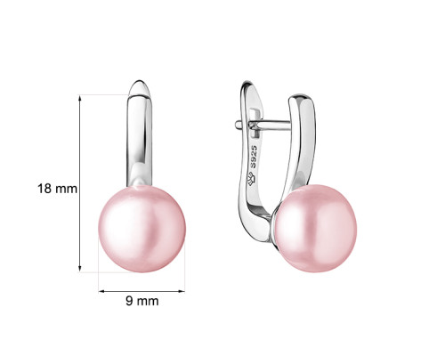 Latch back earrings with pearls: freshwater, lavender, 8.5-9.0 мм — rhodium plated silver 925
