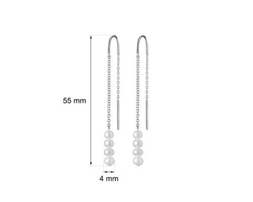 Naušnice s nitom sa biserom: slatkovodno, bijela, 4.0-4.5 мм — rodinirano srebro 925