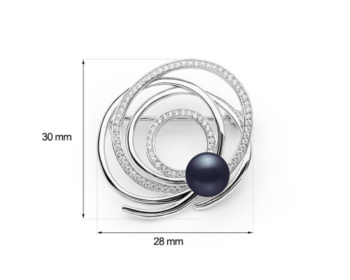 Broševi sa biserom: slatkovodno, crna, 7.5-8.0 мм — rodinirano srebro 925