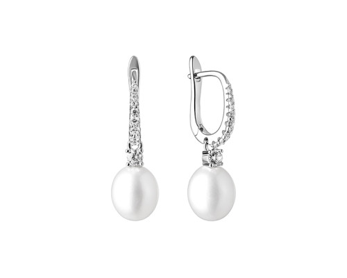 Ohrringe mit englischem Verschluss mit Perlen: Süßwasser, weiß, 9.0-9.5 мм — rhodiniertes Silber 925