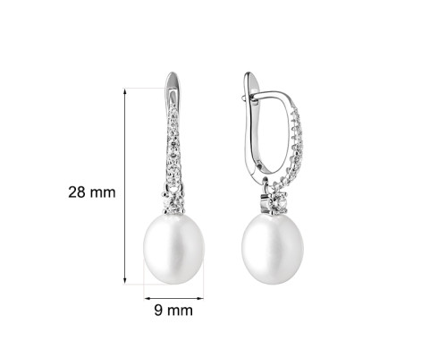 Ohrringe mit englischem Verschluss mit Perlen: Süßwasser, weiß, 9.0-9.5 мм — rhodiniertes Silber 925