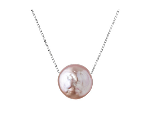 Pendant necklace with pearls: freshwater, lavender, baroque, 13.0-14.0 мм — rhodium plated silver 925