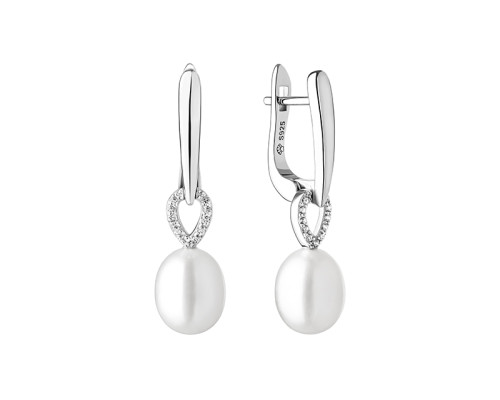 Naušnice s kvakom sa biserom: slatkovodno, bijela, 8.0-8.5 мм — rodinirano srebro 925