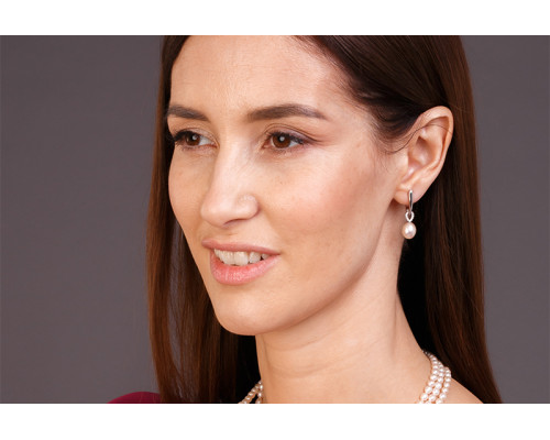 Naušnice s kvakom sa biserom: slatkovodno, bijela, 8.0-8.5 мм — rodinirano srebro 925