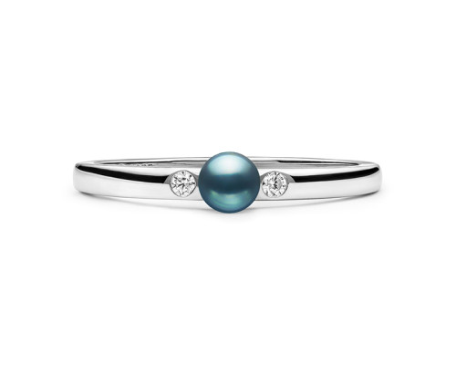 Ring mit Perlen: schwarz, 4.0-4.5 мм — rhodiniertes Silber 925