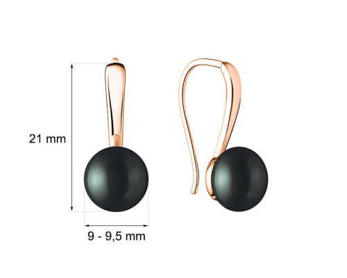 Naušnice s nitom sa biserom: crna, 8.5-9.0 мм — 14K ružičasto pozlaćeno 925 srebro