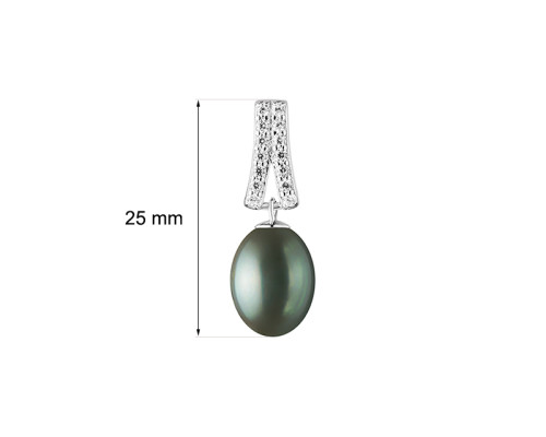 Pendant without chain with pearls: freshwater, black, 9.0-9.5 мм — rhodium plated silver 925