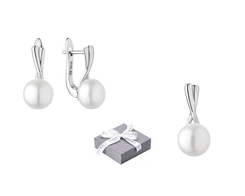 Nakit za poklon sa biserom: slatkovodno, bijela, 8.0-9.0 мм — rodinirano srebro 925