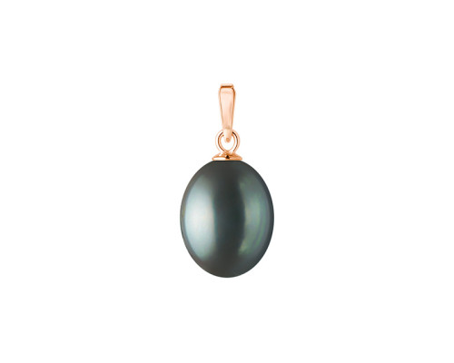 Pendant without chain with pearls: freshwater, black, rice, 9.0-10.0 мм — 14K rose gold plated 925 sterling silver