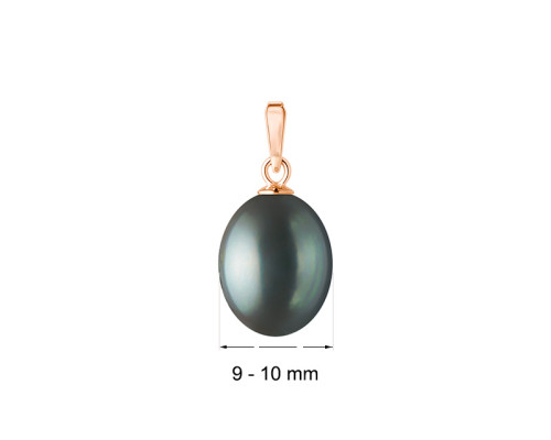 Pendant without chain with pearls: freshwater, black, rice, 9.0-10.0 мм — 14K rose gold plated 925 sterling silver