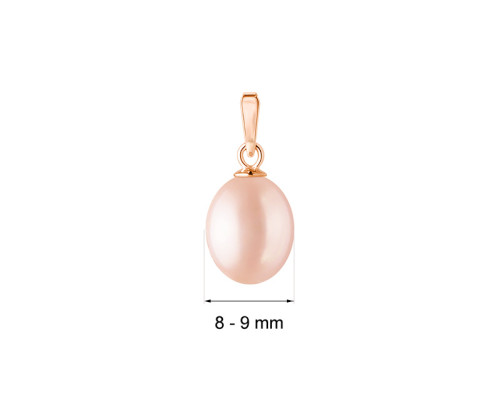 Pendant without chain with pearls: freshwater, pink, rice, 8.0-9.0 мм — 14K rose gold plated 925 sterling silver