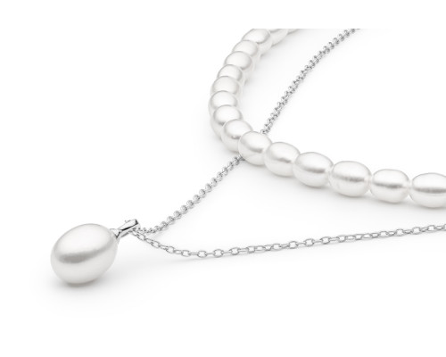 Perlenkette: Süßwasser, weiß, Reisform, 4.0-4.5 мм — rhodiniertes Silber 925