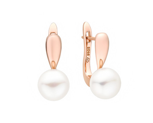 Ohrstecker mit Perlen: weiß, 8.5-9.0 мм — 14K Rosegold plattiert 925er Silber