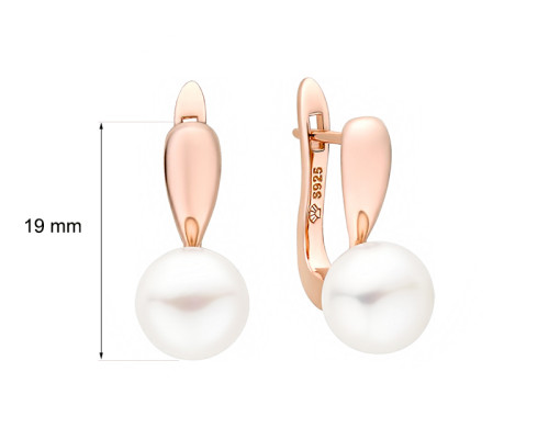 Ohrstecker mit Perlen: weiß, 8.5-9.0 мм — 14K Rosegold plattiert 925er Silber