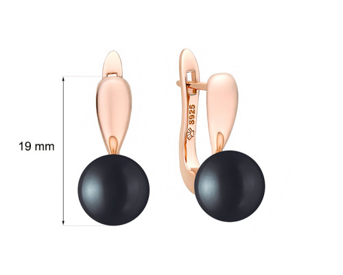 Ohrstecker mit Perlen: schwarz, 8.5-9.0 мм — 14K Rosegold plattiert 925er Silber