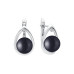 Stud earrings with pearls: freshwater, black, 9.0-9.5 мм — rhodium plated silver 925