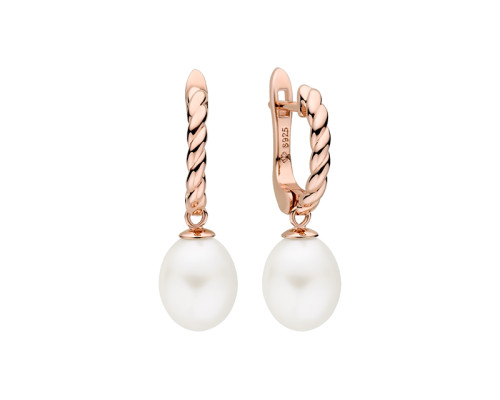 Ohrringe mit englischem Verschluss mit Perlen: weiß, 8.0-8.5 мм — 14K Rosegold plattiert 925er Silber