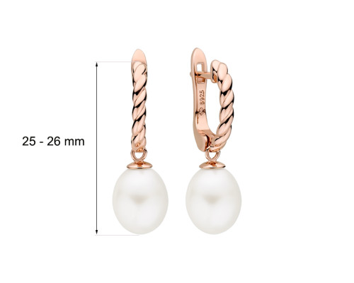 Ohrringe mit englischem Verschluss mit Perlen: weiß, 8.0-8.5 мм — 14K Rosegold plattiert 925er Silber