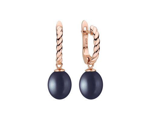 Ohrstecker mit Perlen: schwarz, 8.0-8.5 мм — 14K Rosegold plattiert 925er Silber