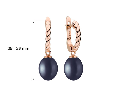 Ohrstecker mit Perlen: schwarz, 8.0-8.5 мм — 14K Rosegold plattiert 925er Silber