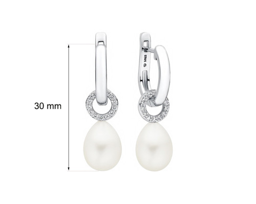 Stud earrings with pearls: freshwater, white, 8.5-9.0 мм — rhodium plated silver 925
