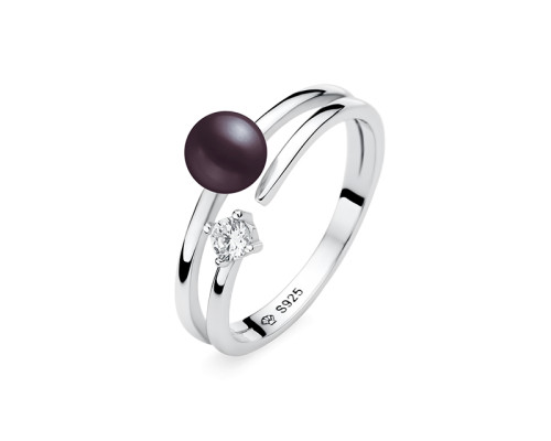 Ring with pearls: black, 5.5-6.0 мм — rhodium plated silver 925