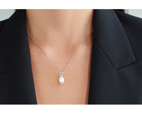 Ogrlica s lancem sa biserom: slatkovodno, crna, 8.0-8.5 мм — rodinirano srebro 925