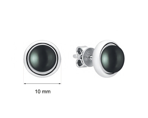 Ohrstecker mit Perlen: schwarz, 6.5-7.0 мм — rhodiniertes Silber 925