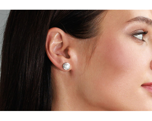 Ohrstecker mit Perlen: schwarz, 6.5-7.0 мм — rhodiniertes Silber 925