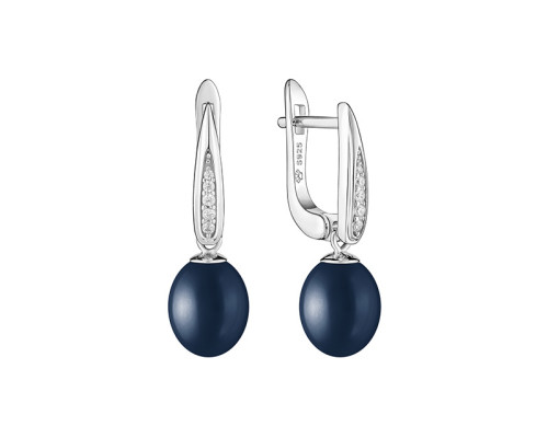 Ohrstecker mit Perlen: schwarz, 8.0-8.5 мм — rhodiniertes Silber 925