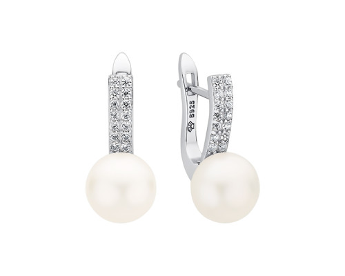 Naušnice s kvakom sa biserom: slatkovodno, bijela, 9.0-9.5 мм — rodinirano srebro 925