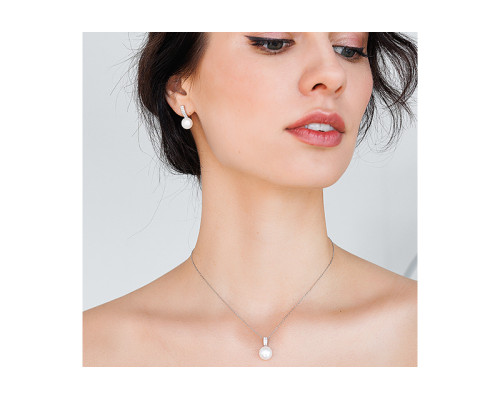 Pendant without chain with pearls: freshwater, white, 10.0-10.5 мм — rhodium plated silver 925